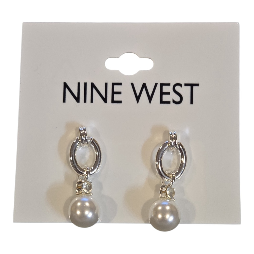 Nine West Silver-Toned Drop Earrings Faux Pearls Crystal Accents Nwt C-07 15$